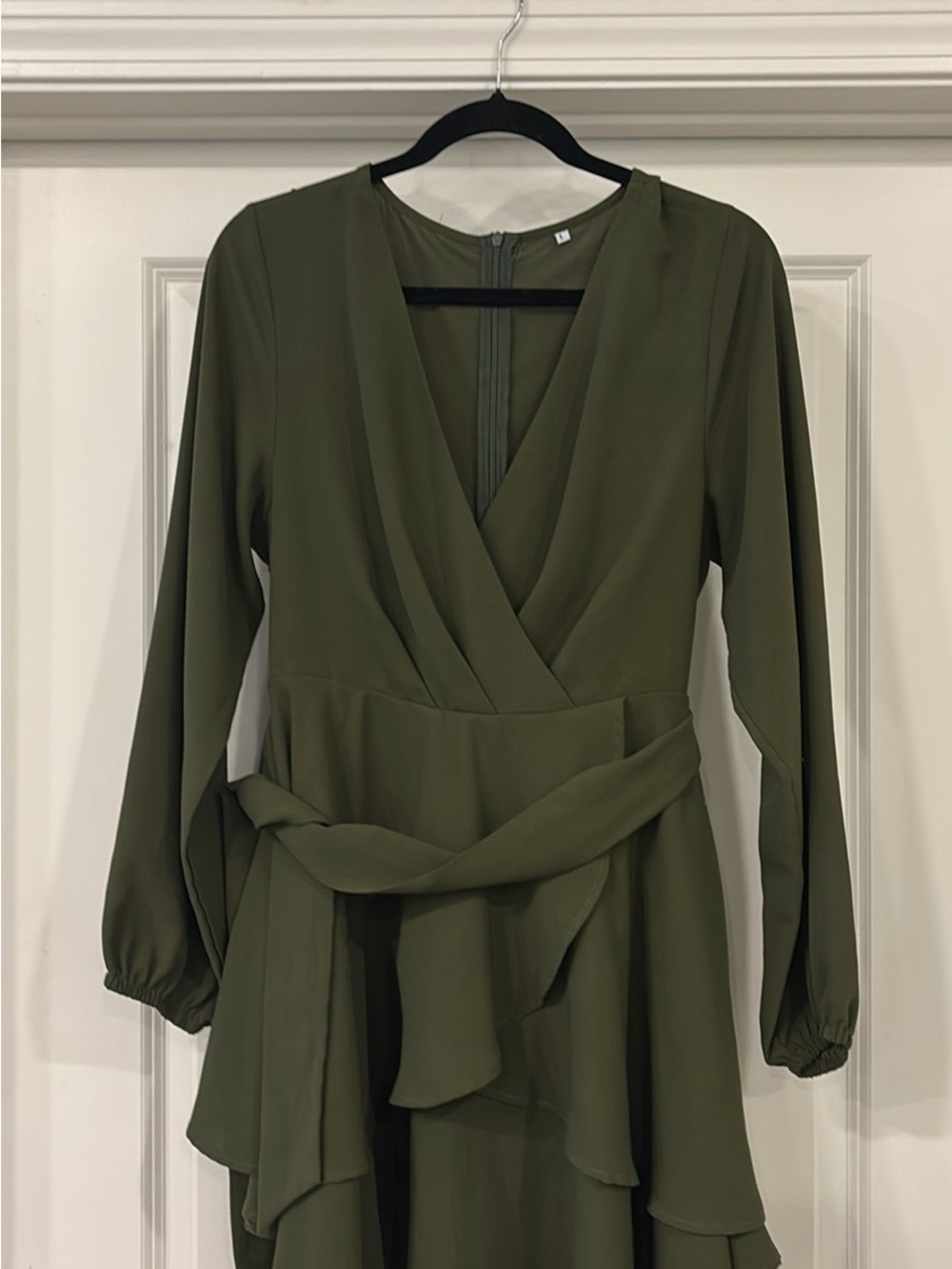 Olive Green Long Sleeve Wrap Dress